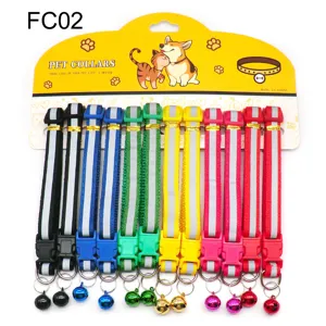 Colorful reflective pet collars with bells carded set for dogs and cats daily walking safety.