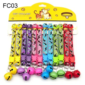 Colorful camo pet collars with bells and plastic buckles, wholesale 12pcs set for cats dogs