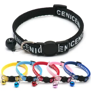 Nylon pet collar with bell, adjustable safety buckle, multi-color cute neck strap.