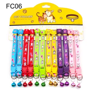 Colorful pet collar set with cute cartoon prints and small bells for cats and small dogs