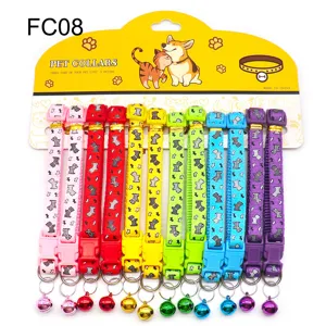 Colorful pet collar nylon puppy cat collar with bell adjustable pet neck strap display