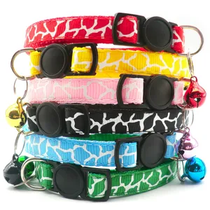 Colorful giraffe pattern pet cat and dog collar with safety buckle and cute bell.