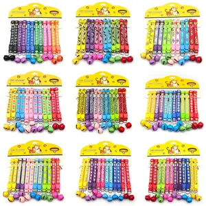 12pcs set pet collars with cute bells and plastic buckles, colorful printed puppy neck straps.