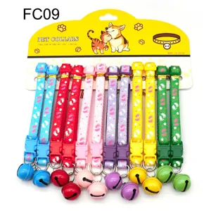 12pcs Pet Collars Cute Print Cat Dog Neck Straps Nylon Adjustable Buckle with Bells