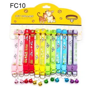 Colorful pet collar set with cute prints and bells, ideal for cats and small dogs daily wear.