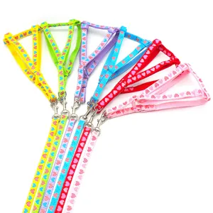 Pet Harness And Leash Set Adjustable Nylon Chest Strap With Heart Print For Small Dogs And Cats Walking Pet Supplies