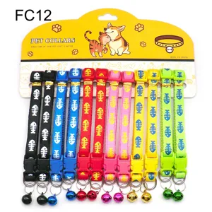 Colorful pet collar set with cute fish bone print and small bells for cats and dogs