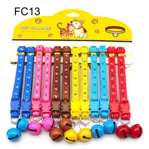 Colorful pet dog cat collars with bells plastic buckle wholesale set of twelve pieces
