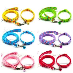 Pet Dog Leash Collar Set Polypropylene Heart Print Cute Traction Rope With Bell For Small Dogs Cats Walking