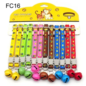 Colorful pet dog cat collars with bells plastic buckles cute bee print set of 12 pieces