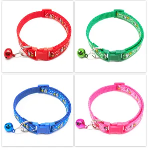 Colorful cartoon printed pet collar with bell, adjustable quick release buckle for cats dogs.