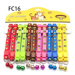 Colorful pet collar set with cute bee patterns, nylon cat and dog collars with bells.