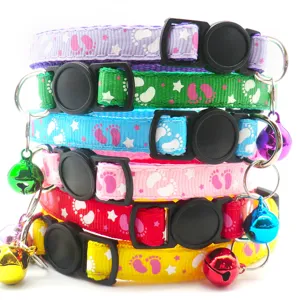 Pet Cat Dog Collar With Bell Paw Pattern Adjustable Safety Quick Release Buckle Polypropylene Material Pet Neck Strap Gift