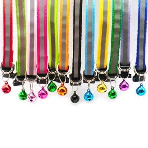 1cm reflective pet collar with bell adjustable cat dog neck strap outdoor pet supplies
