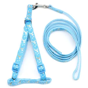 Set guinzaglio e pettorina per animali domestici blu con motivo stella luna
