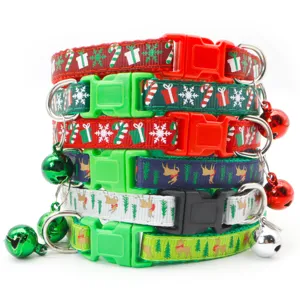 Christmas Pet Collar Cartoon Print Polypropylene Adjustable Puppy Kitten Neck Strap With Bell Festive Pet Accessory