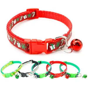 Christmas pet collar with bell and buckle, festive design dog cat neck strap accessories.