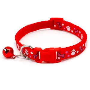 Rotes Haustierhalsband mit Pfoten und Knochen Druck, Nylon Katzen Hunde Halsband.