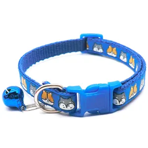 Colorful cartoon pet collar for cats and dogs, adjustable design with a cute bell and D-ring.