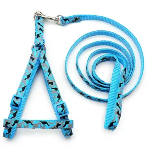 Set pettorina e guinzaglio per animali domestici camouflage blu cani e gatti in nylon