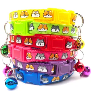 Colorful Cartoon Pet Collar With Bell Adjustable Puppy Dog Cat Neck Strap Daily Walking Accessories Pet Gift