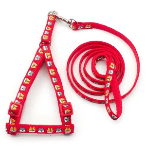 Set pettorina e guinzaglio rosso per animali con stampe di simpatici animali, nylon resistente per cani.