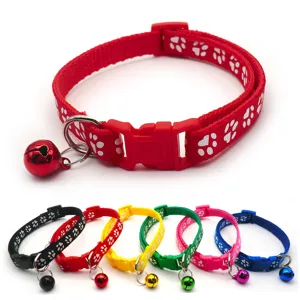 Polypropylene Pet Collar with Bell Cartoon Paw Print Adjustable Quick Release Safety Neck Strap for Small Dogs and Cats