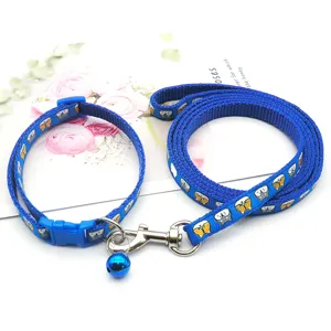 Blaues Haustier Halsband und Leine Set mit niedlichem Tiermuster, strapazierfähig, mit Glocke.
