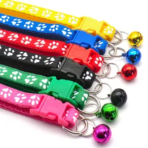Colorful pet collar set with cute paw print, plastic buckle and ringing bell for cats and dogs.