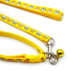Gelbes Haustier Hunde Halsband Leine Set mit Cartoon Tieren und Glocke für kleine Tiere