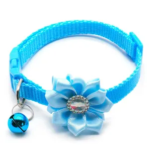 Blue cat collar detail, cute flower bow, sparkling rhinestone and cute ringing bell.