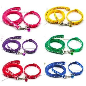Polypropylene Pet Collar And Leash Set Cute Cartoon Print Dog Leash With Metal Bell Adjustable Small Dog Cat Walking Accessories