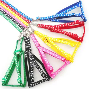 Small Dog Cat Harness And Leash Set Polypropylene Webbing Bone Print Vest Style Walking Lead For Puppy Pet Supplies