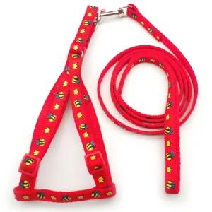Set pettorina e guinzaglio per cani rosso con simpatica stampa corona d'ape per piccoli animali.
