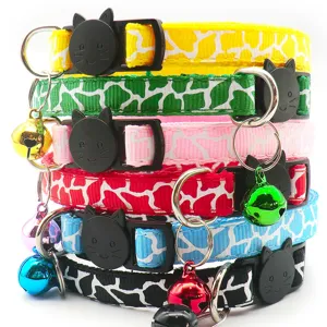 Cute Printed Pet Cat Collar With Bell Cat Face Buckle Adjustable Nylon Dog Necklace Puppy Pet Accessories Daily Supplies