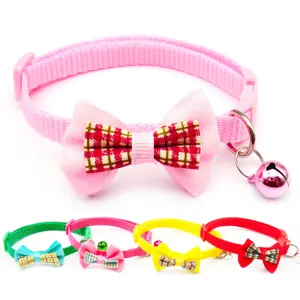 Schattig Huisdier Ruitjes Strik Halsband Met Bel Verstelbare Nylon Kat Hond Nekband Mode Pup Huisdier Accessoires