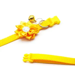 Yellow pet collar with flower bell and buckle for cats and dogs main view display