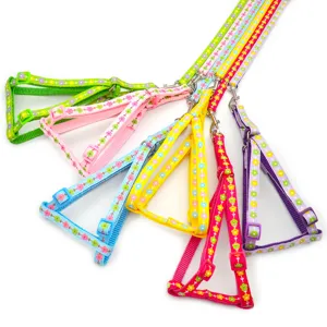 Floral Pet Leash And Chest Harness Set Adjustable Polypropylene Dog Leash Cat Lead Walking Training Pet Supplies