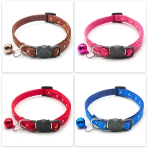 Detailed view of 1cm pet collar featuring cute anchor prints, metal bell and cat-face buckle.