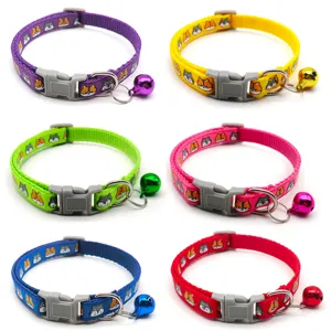 Colorful cartoon pet cat dog collar with bell woven safety quick release buckle 6pcs