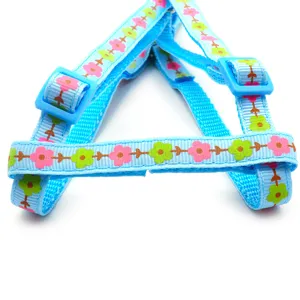 Blue floral pet harness with adjustable plastic buckles, comfortable for dogs and cats daily walking.