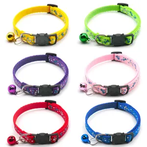 Colorful nylon pet collar with bone print, cat head buckle and bell for cats and dogs