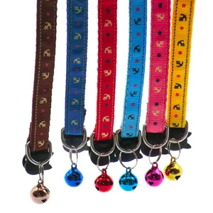Pet collar with bell anchor print adjustable cat dog neck strap small animal supply