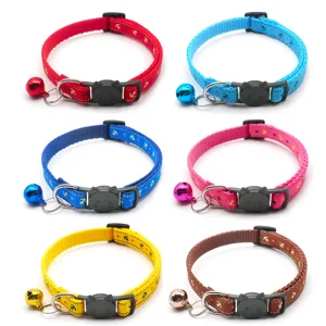 1cm pet collar with bell anchor print cat dog collar small pets neck strap multi color