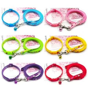 Cute Rabbit Print Pet Leash Set Polypropylene Webbing Dog Leash And Cat Collar With Bell Outdoor Walking Pet Accessories