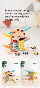 Wooden ferris wheel ramp racer toy with colorful cars for kids early educational play.