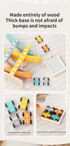 Wooden ramp car track toy with colorful mini cars for kids early educational play