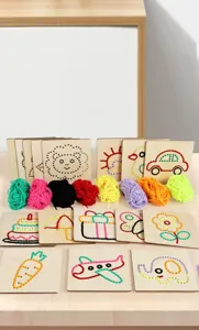 Kids wooden lacing cards sewing embroidery DIY toy set early education learning fine motor skills.
