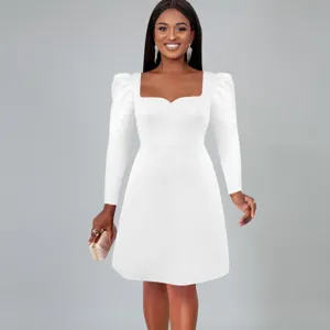 Damen Elegant Quadratischer Ausschnitt Langarm Schleife Rückenfrei Party Abendkleid Sexy Schmale Passform Polyester Kleid