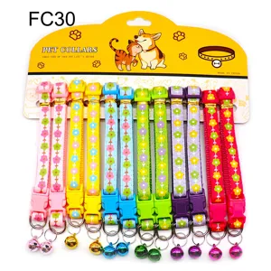 Colorful pet collar set with bell floral print nylon strap adjustable cat dog accessories
